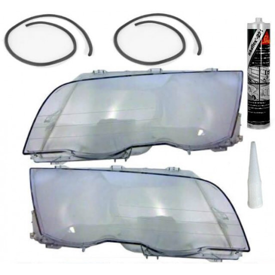 Set BMW E46 Limo Touring Halogen Xenon Scheinwerferglas 98-01 inclusice Sikaflex Dichtmasse