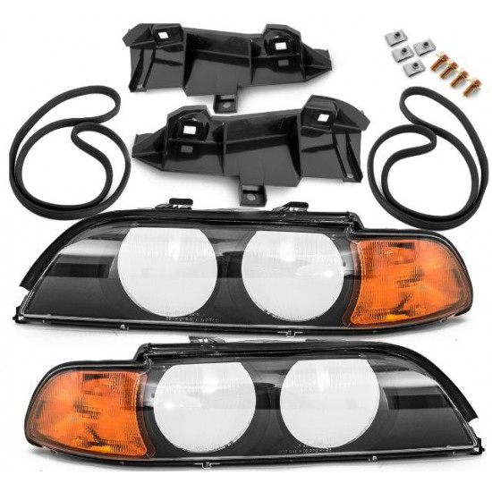 Set BMW E39 Scheinwerfergehäuse Halogen Bj 95-00 gelber Blinker mit Sikaflex