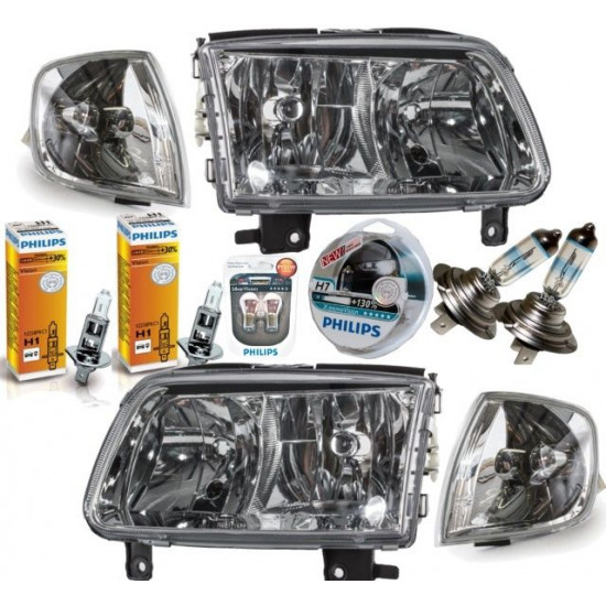 Set VW Polo 6N 2 Scheinwerfer Bj 99-01 für LWR H7-H1-1 Satz Blinkleuchten weiß-4x Philips Birnen