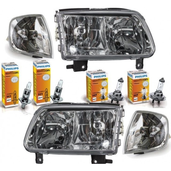 Set VW Polo 6N 2 Scheinwerfer Bj 99-01 für LWR H7-H1-1 Satz Blinkleuchten weiß-4x Philips Birnen