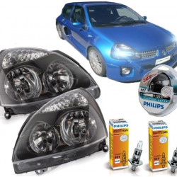 Set Renault Clio Scheinwerfer schwarz Bj 01-05 für LWR H7-H1-4x Philips Birnen