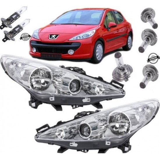 Set Peugeot 207 Scheinwerfer Klarglas Bj 06-13 H7-H7-H1-Birnen-Motor-Kurvenlicht