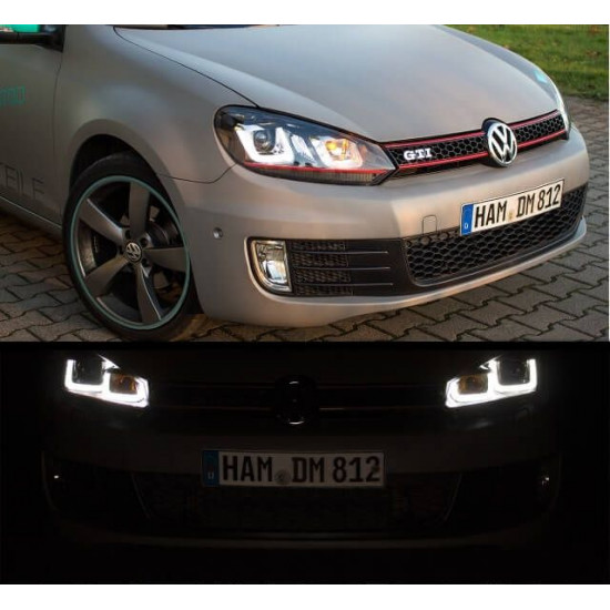 VW Golf 6 VI Scheinwerfer Golf 7 R-Look GTI 3U LED Schwarz Rote Leiste
