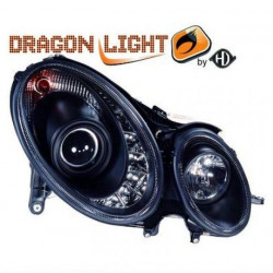 Mercedes W211 Designscheinwerferset 02-06 Klarglas-schwarz, TFL Optik Dragon Lights